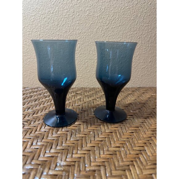 Denby ARABESQUE Blue Water Glass Goblet Glasses Sweden - Picture 2 of 7